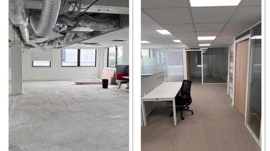 Comparison of office space before and after eco-friendly renovation